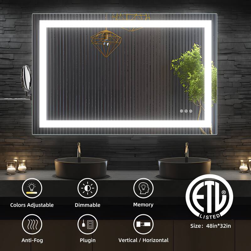 LED Bathroom Mirror with Front and Backlit Lights Anti-Fog
