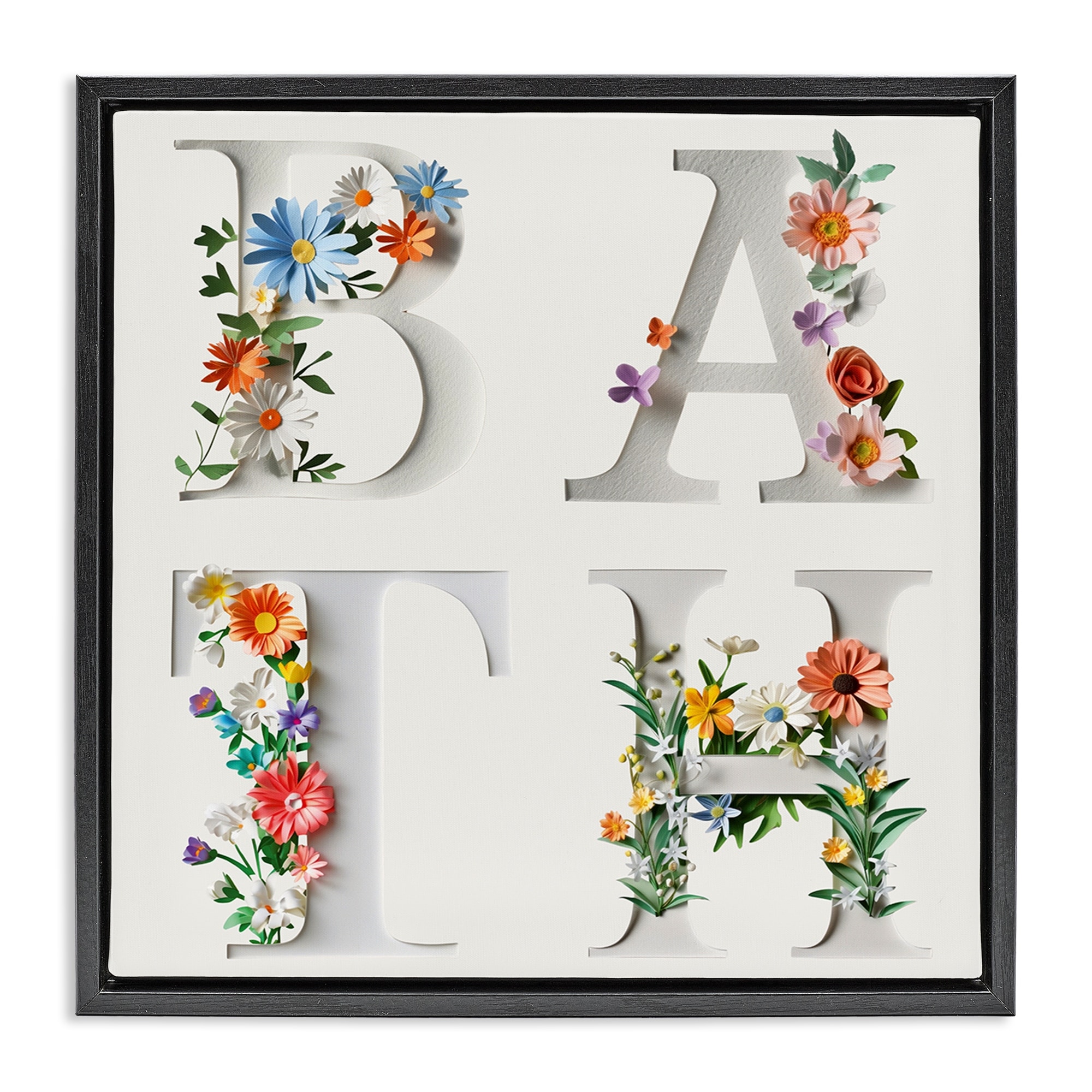 Stupell Floral Bath Typography Framed Floater Canvas Wall Art Design By Susan Arnot