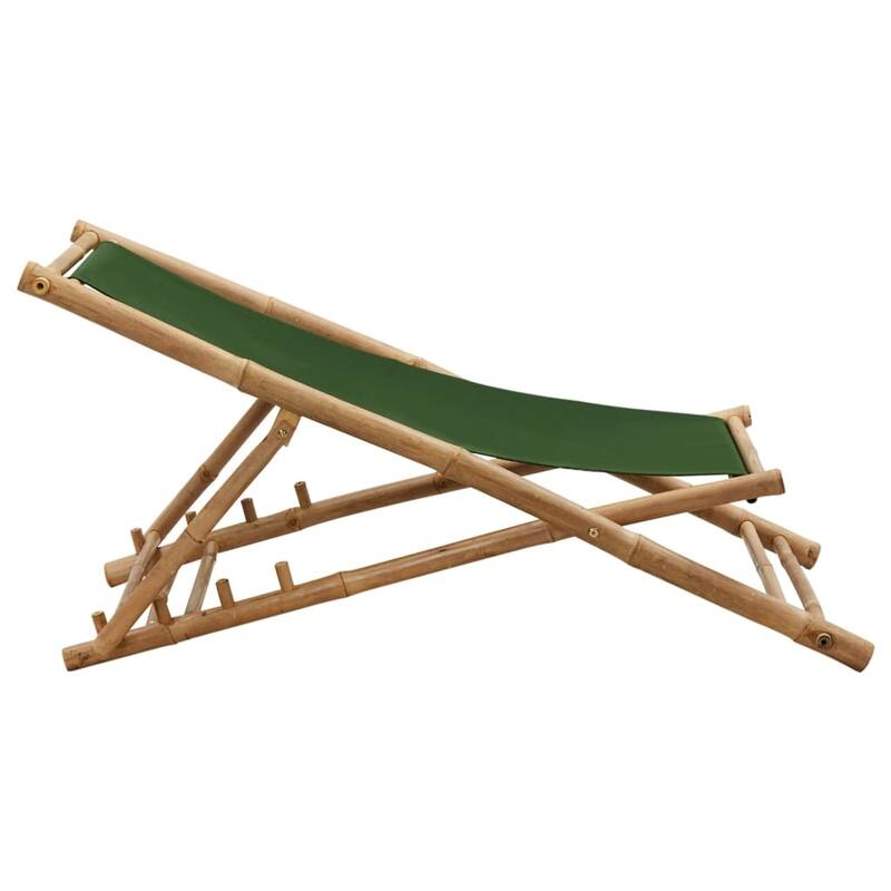 vidaXL Patio Deck Chair Sling Chair for Balcony Deck Porch Bamboo and Canvas - 23.6" x (42.5"-48.4") x (24.4"-36.6")
