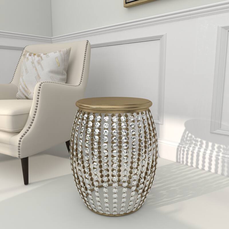 Metal Open Frame Accent Table with Crystal Embellishments - Gold or Black