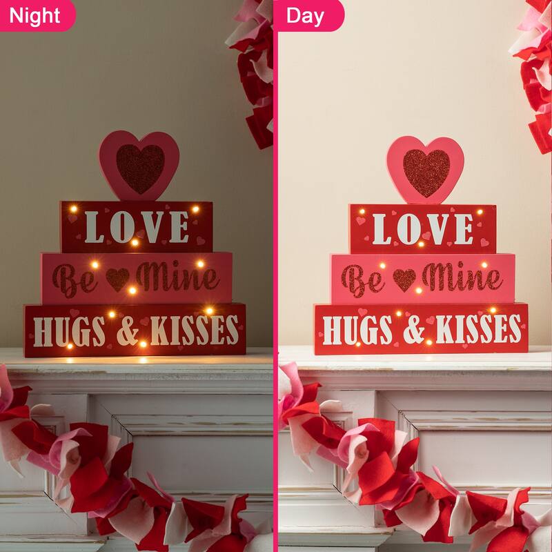 Glitzhome Valentines LED Wooden Block Love Table Decor