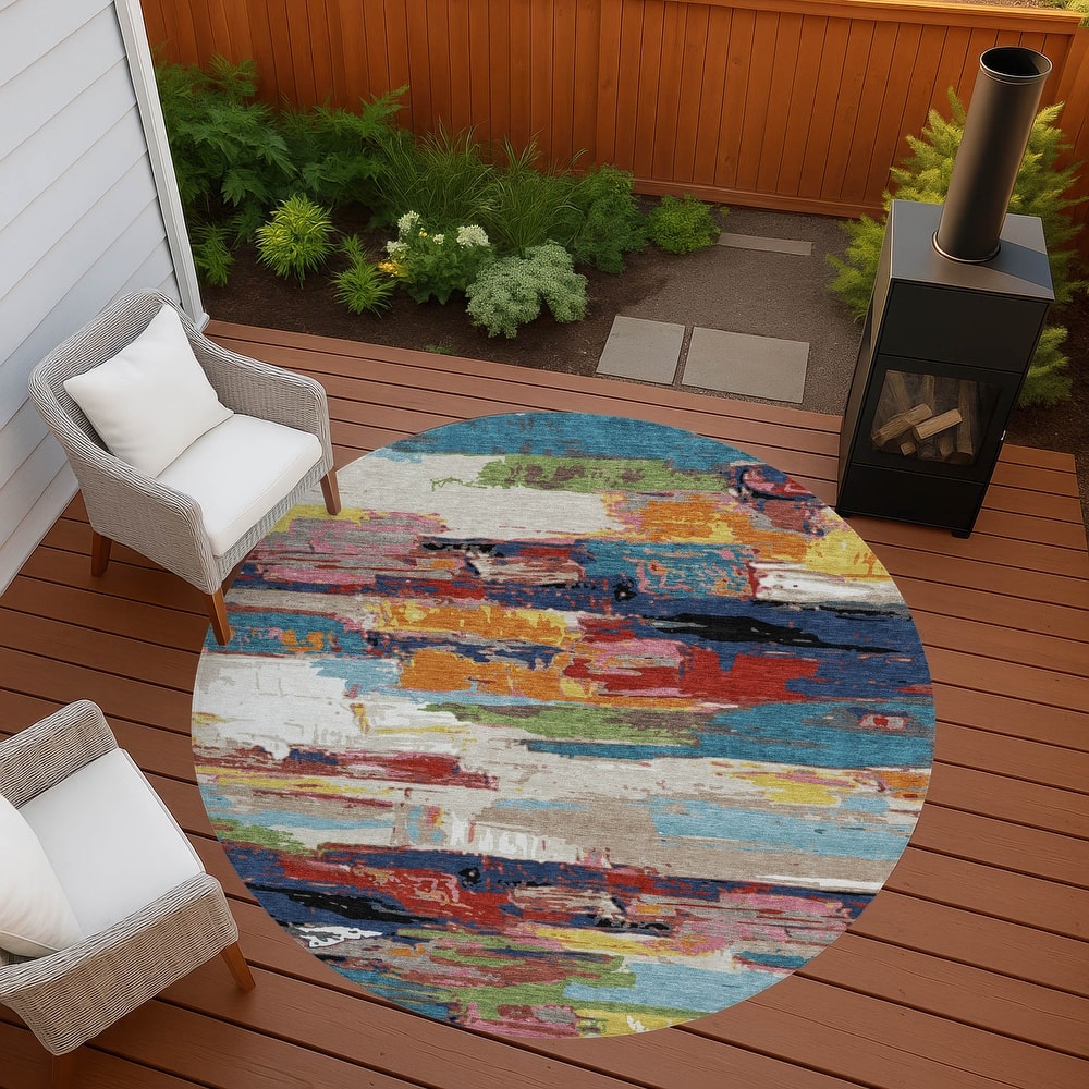 Machine Washable Indoor/ Outdoor Abstract Contemporary Chantille Rug