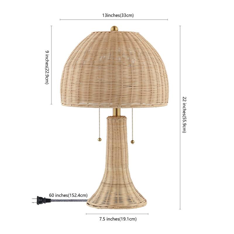 Margie 22" Bohemian Rustic Iron LED Table Lamp, Natural/Brass Gold by JONATHAN Y