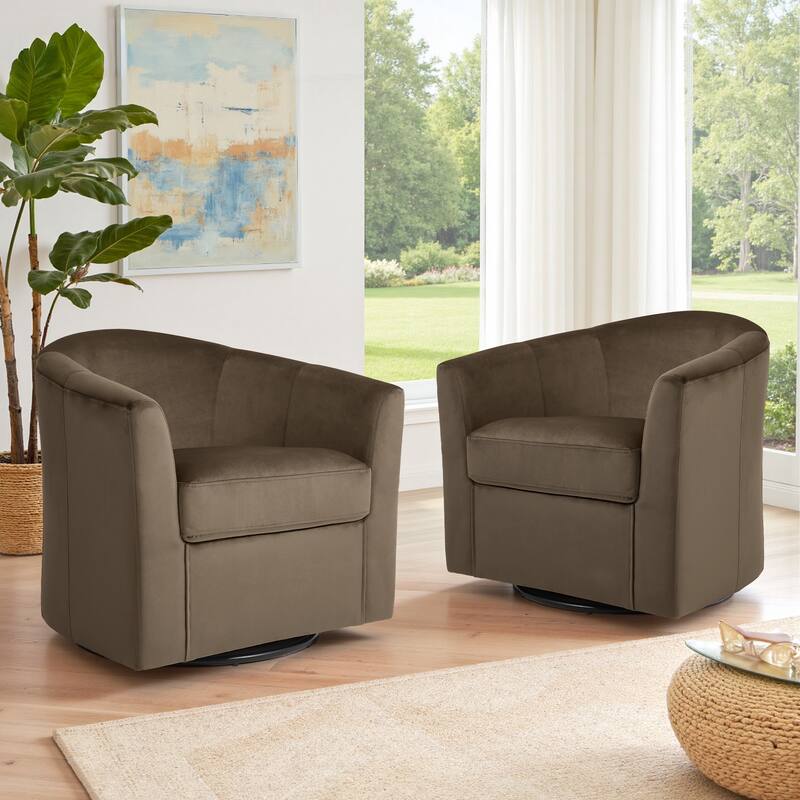 Set of 2 Velvet Swivel Accent Chairs Barrel Chairs with Plush Cushion - Coffee