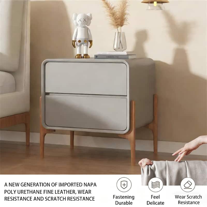 Modern Wooden Double Drawer Bedside Table Nightstand