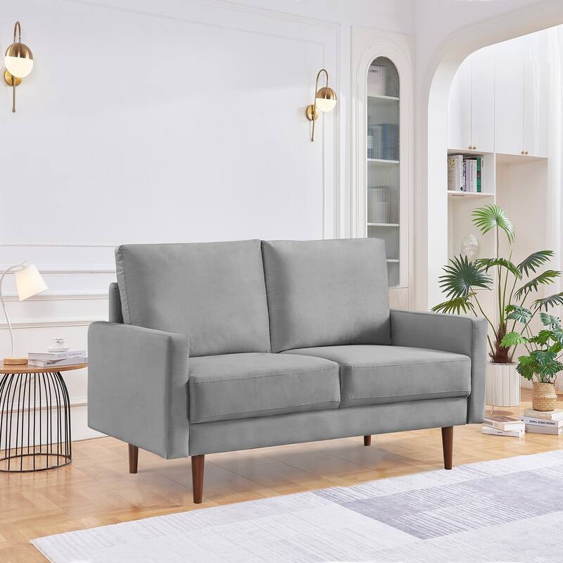 57 Inch Wide Upholstered Loveseat with Square Arms - N/A - Grey