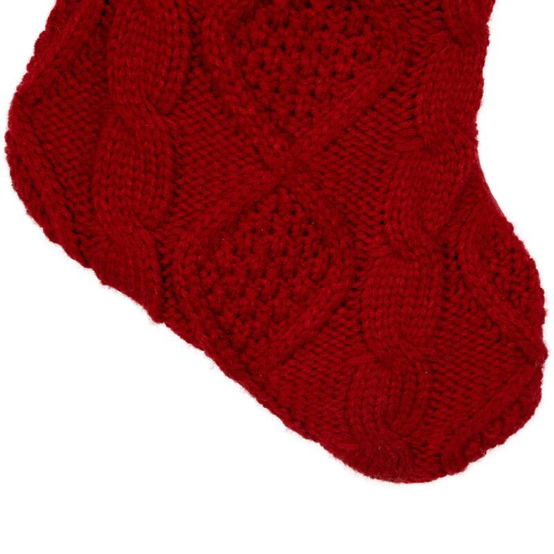 Cable Knit Christmas Stocking - 20.5" - Red and Beige
