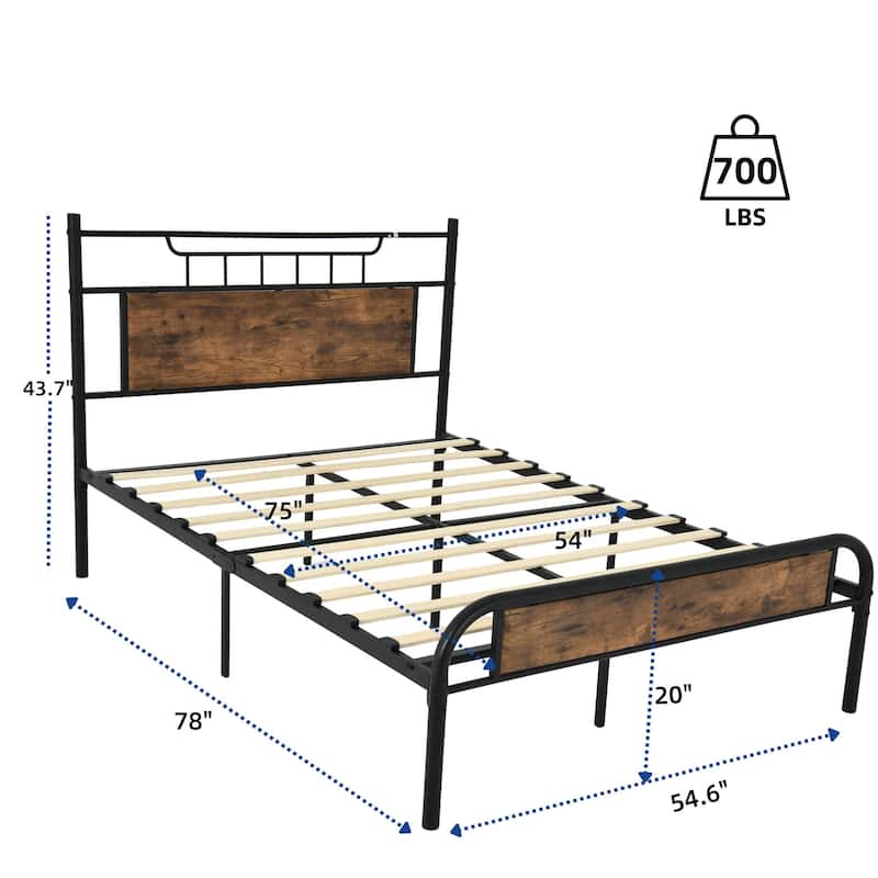 Industrial Wood Bed Frame with Headboard
