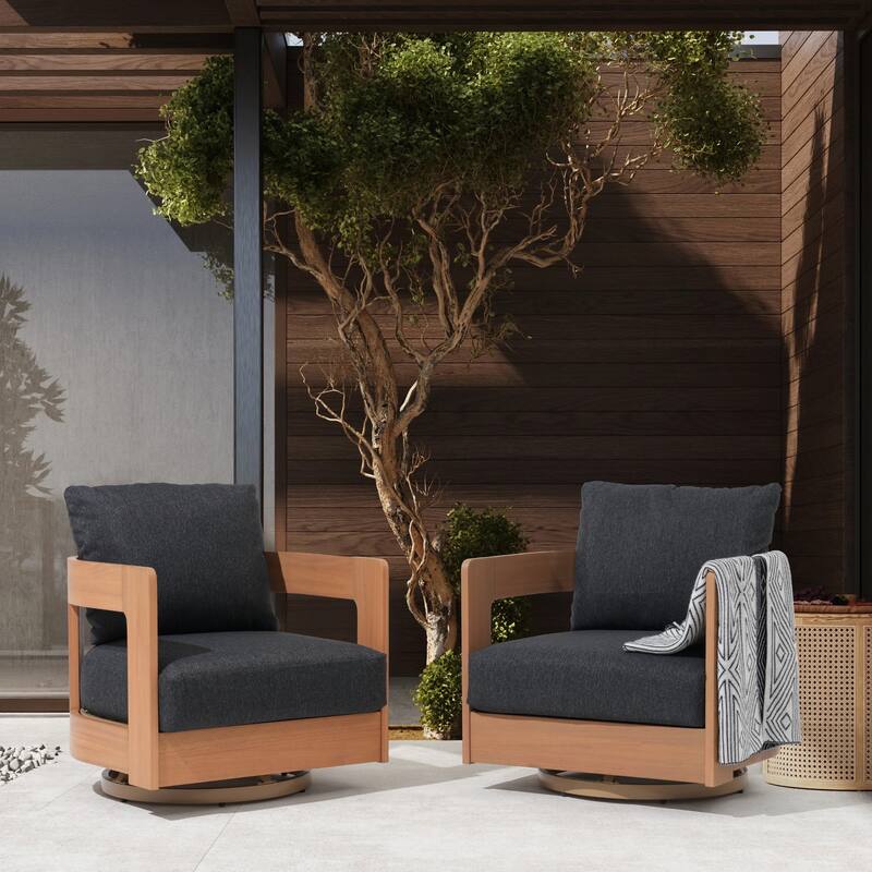 Outdoor Swivel Chair Conversation Set 360-Degree Solid Wood Eucalyptus