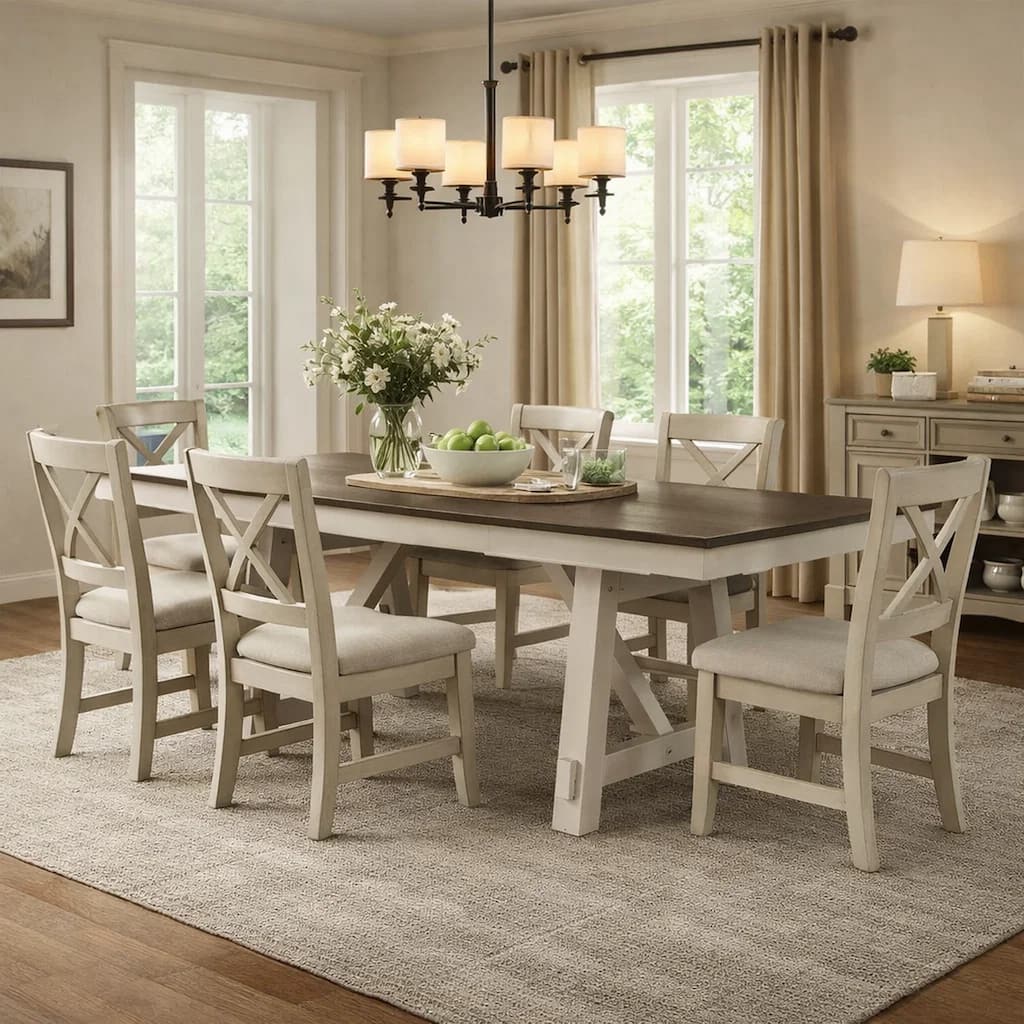 Riby Dining Table, 66-94 Inch Top with 2 Leaves, Gray Antique White Wood