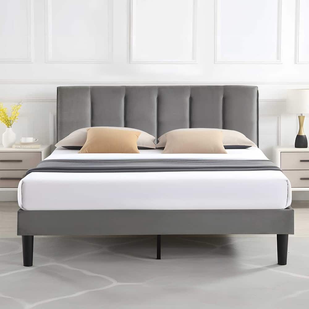 VECELO Tufted Upholstered Platform Bed Frame with Adjustable Height Headboard Twin/Full/Queen Size Beds
