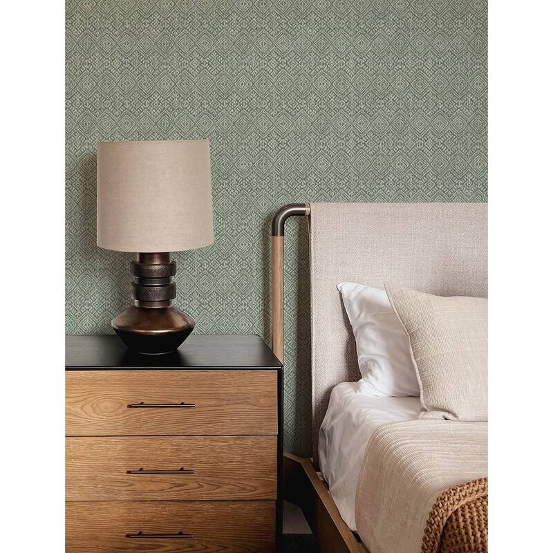 A-Street Prints Gallivant Green Woven Geometric Wallpaper