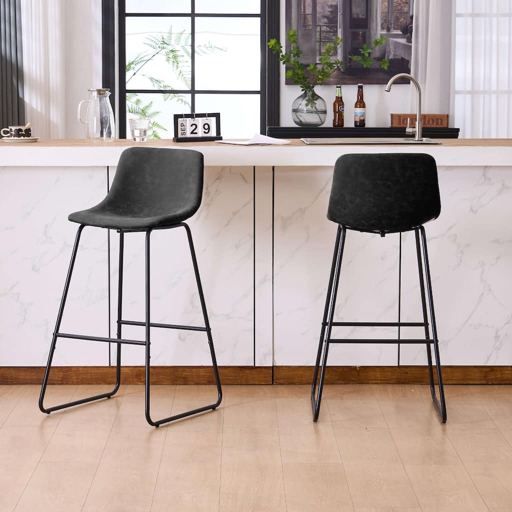 FERPIT Faux Shearling Counter Height Bar Stools Set of 2, Upholstered Bar Stools with Footrest