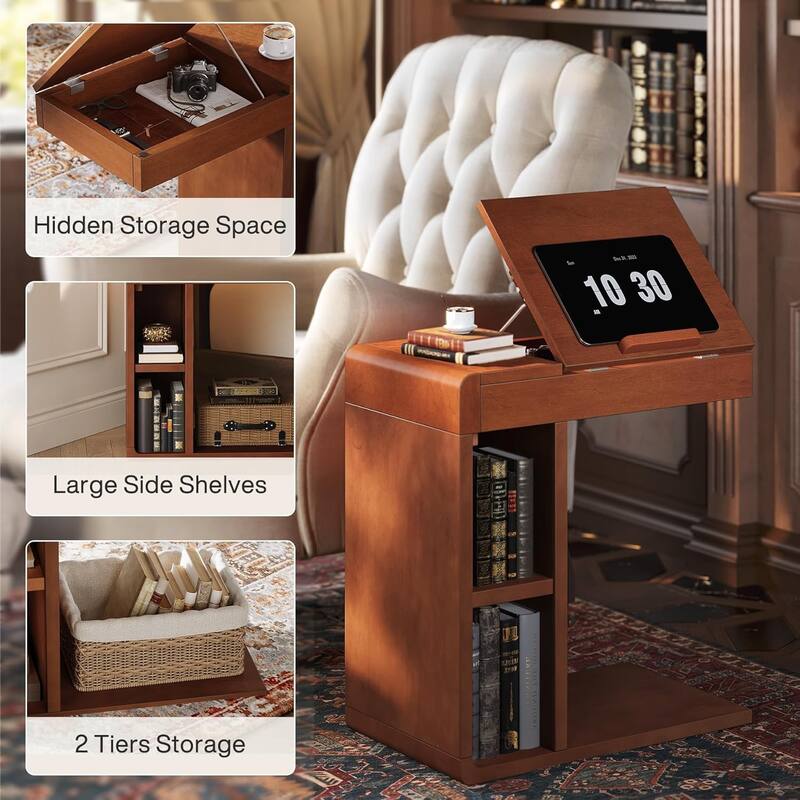 Vintage C-Shaped End Table with Adjustable Top
