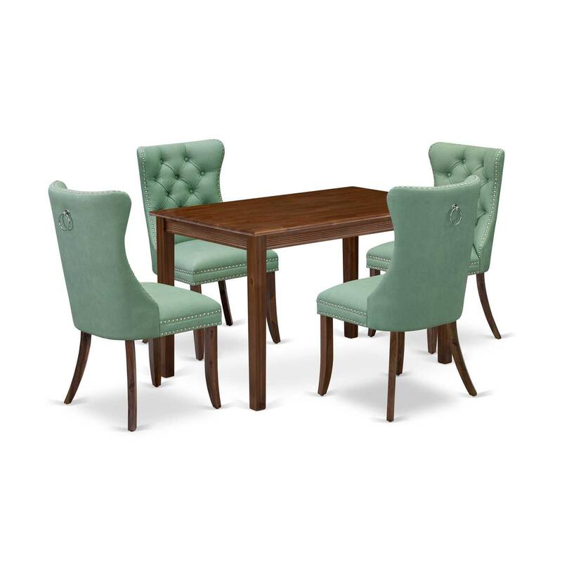 5-Piece Antique Walnut Finish Solid Wood Top - Rectangular Dining Room Set - Seats 4