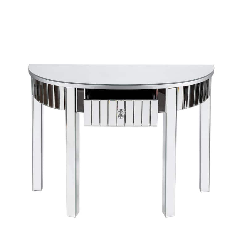 HomeRoots 39" Silver Mirrored Glass Half Moon Console Table With Drawer - 39.37' X '30' X '13.78