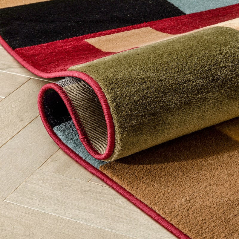 Well Woven Modern Geometric Boxes Red Round Rug - 5'3
