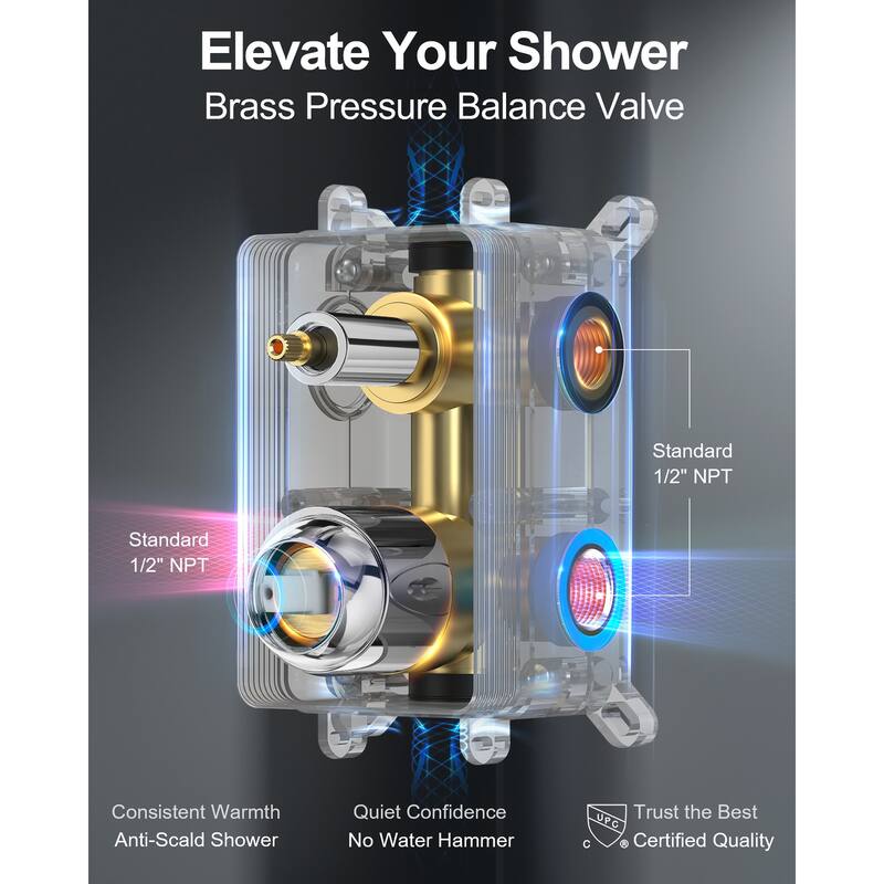 GRANDJOY Dual Shower Heads 10 Inch Ceiling Mounted Rainfall Shower System with Rough-in Valve