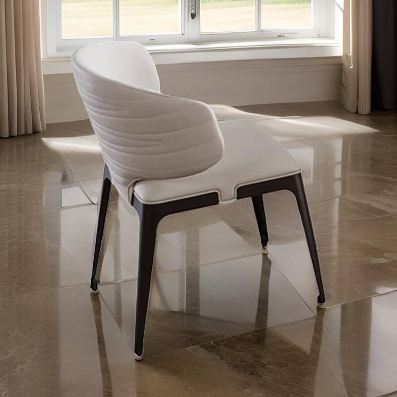Ahm 23 Inch Dining Chair Set of 2, Curved Padded, Beige Faux Leather