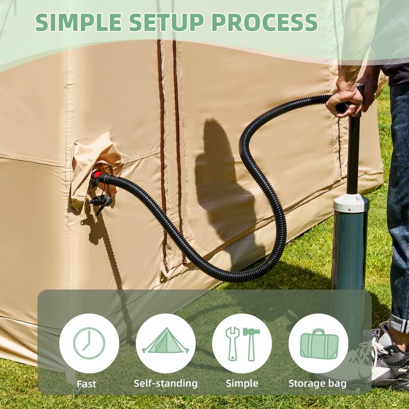 Erommy Inflatable Camping Tent, Glamping Tents 4 Season Waterproof Windproof Cotton Tent with Stove Jack & Mesh Windows & Pump