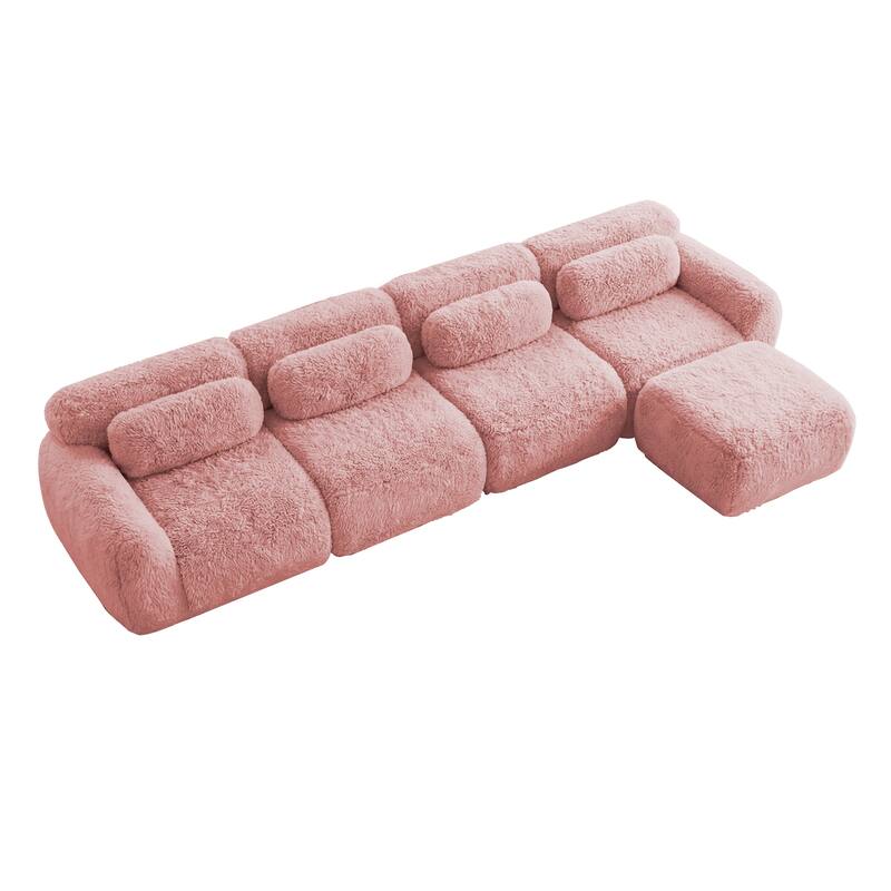 Homy Casa Pink Plush Modular Sectional Sofa Set Soft Cloud Floor Couch