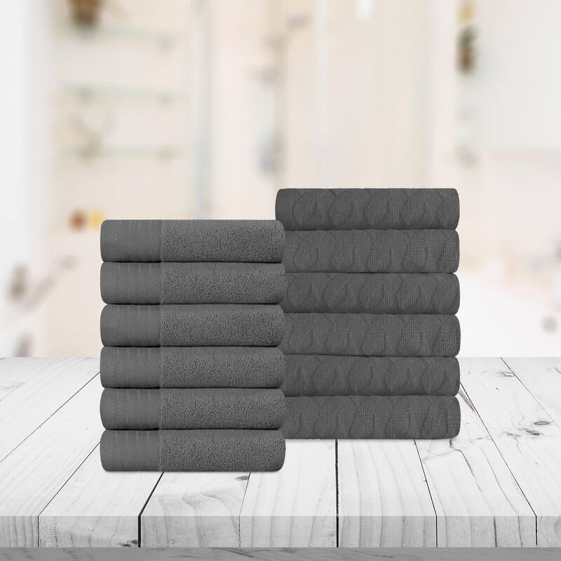 Turkish Cotton Herringbone and Solid Washcloth Towel Set by Superior - Grey