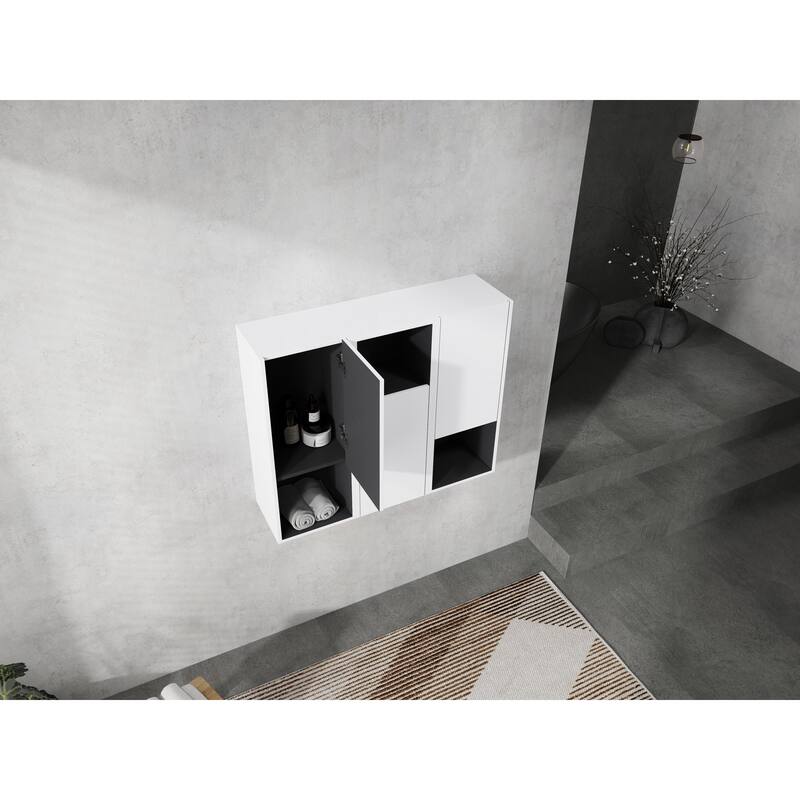 Modern Wall-Mounted Bathroom Side Cabinet with Soft-Close Doors, Floating Design, 6 Storage Compartments, 12-Inch Width