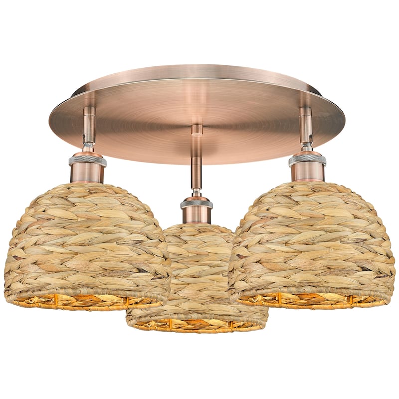 Innovations Lighting 516-3C-11-20 Woven Rattan Semi-Flush Woven Rattan - Antique Copper / Natural