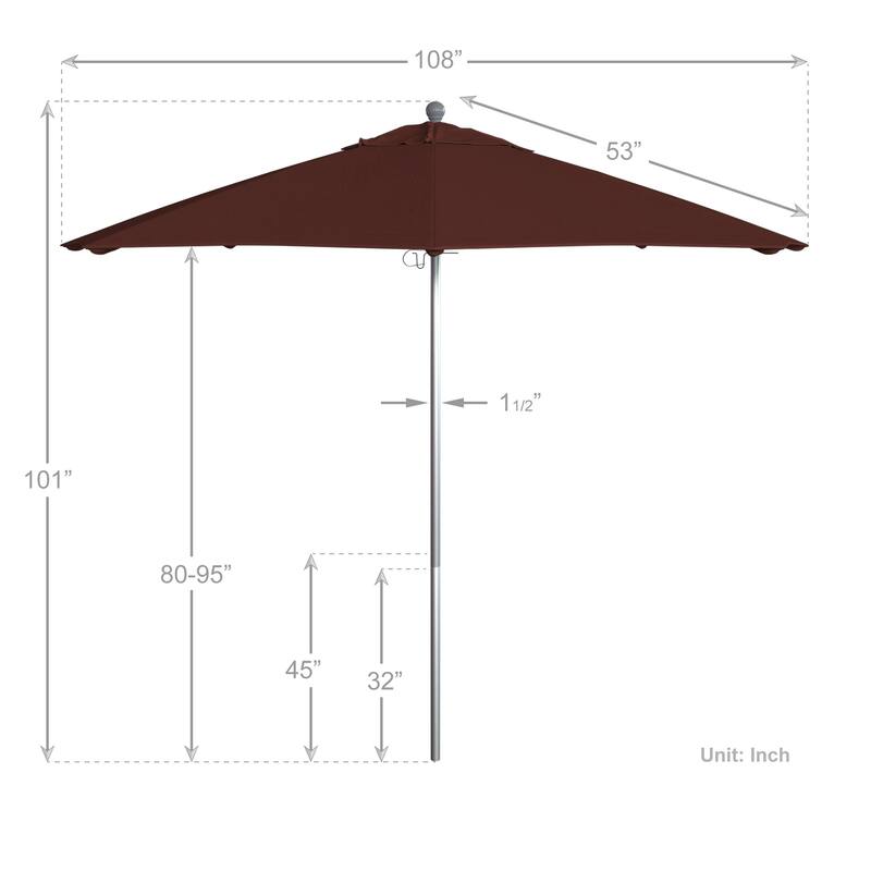 California Umbrella 9' Rd. Aluminum Frame, Fiberglass Rib Patio Umbrella, Push Open,Anodized Silver Finish, Sunbrella Fabric