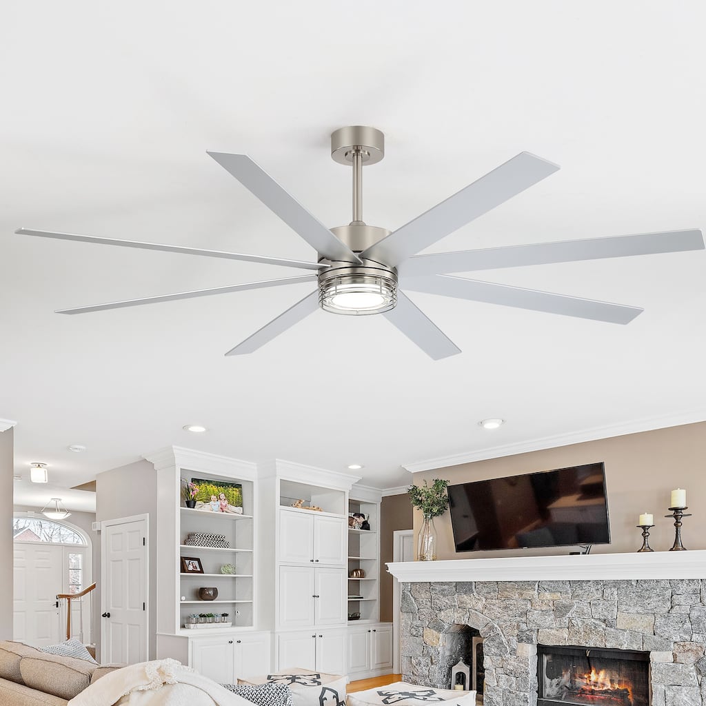 52 in/72 in Modern Ceiling Fan with Dimmable LED Light and Remote, Ultra-Quiet Reversible DC Motor, Wood Grain/Black Blades
