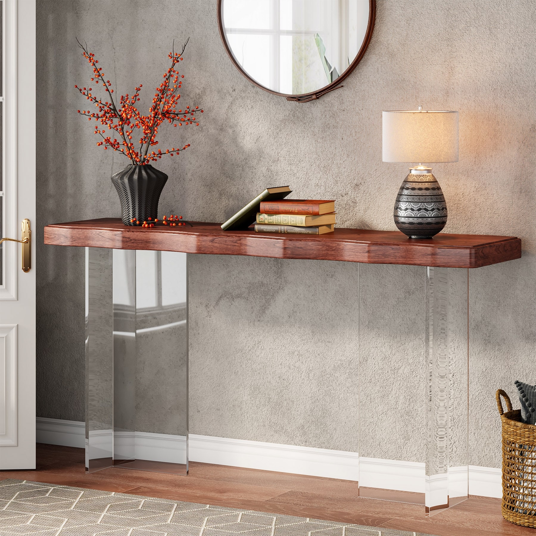Acrylic console deals table with drawers