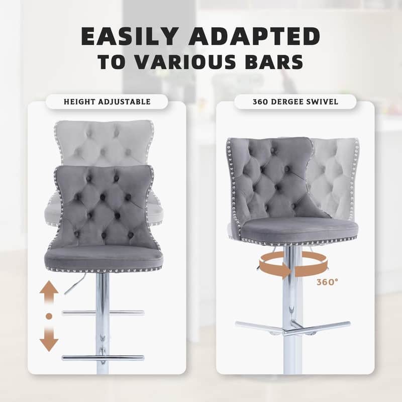 Velvet Upholstered Nailheads Tufted Swivel Bar Stools (Set of 4)
