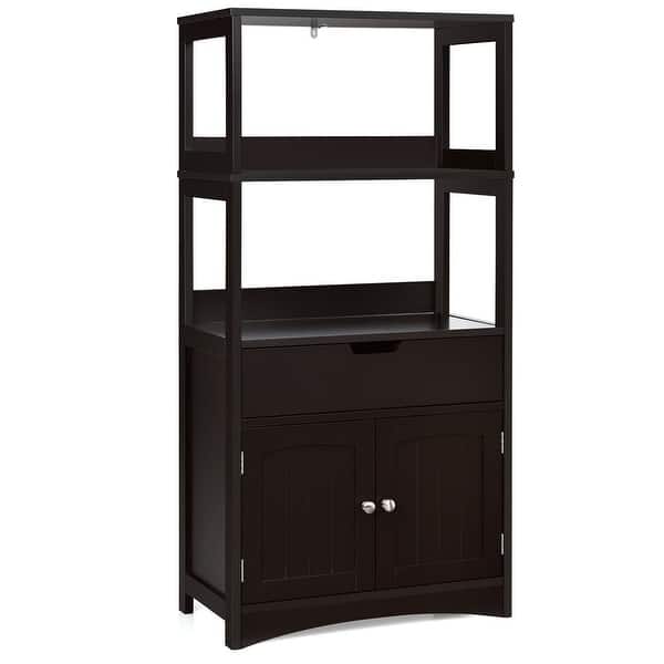 slide 1 of 30, Gymax Bathroom Storage Cabinet w/Drawer Shelf Cupboard Floor Cabinet - See Details Espresso