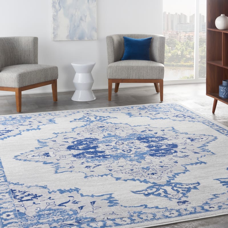Nourison Whimsicle Persian Medallion Ivory Blue Area Rug - 7' x 10' - Ivory Blue - Runner/Rectangle