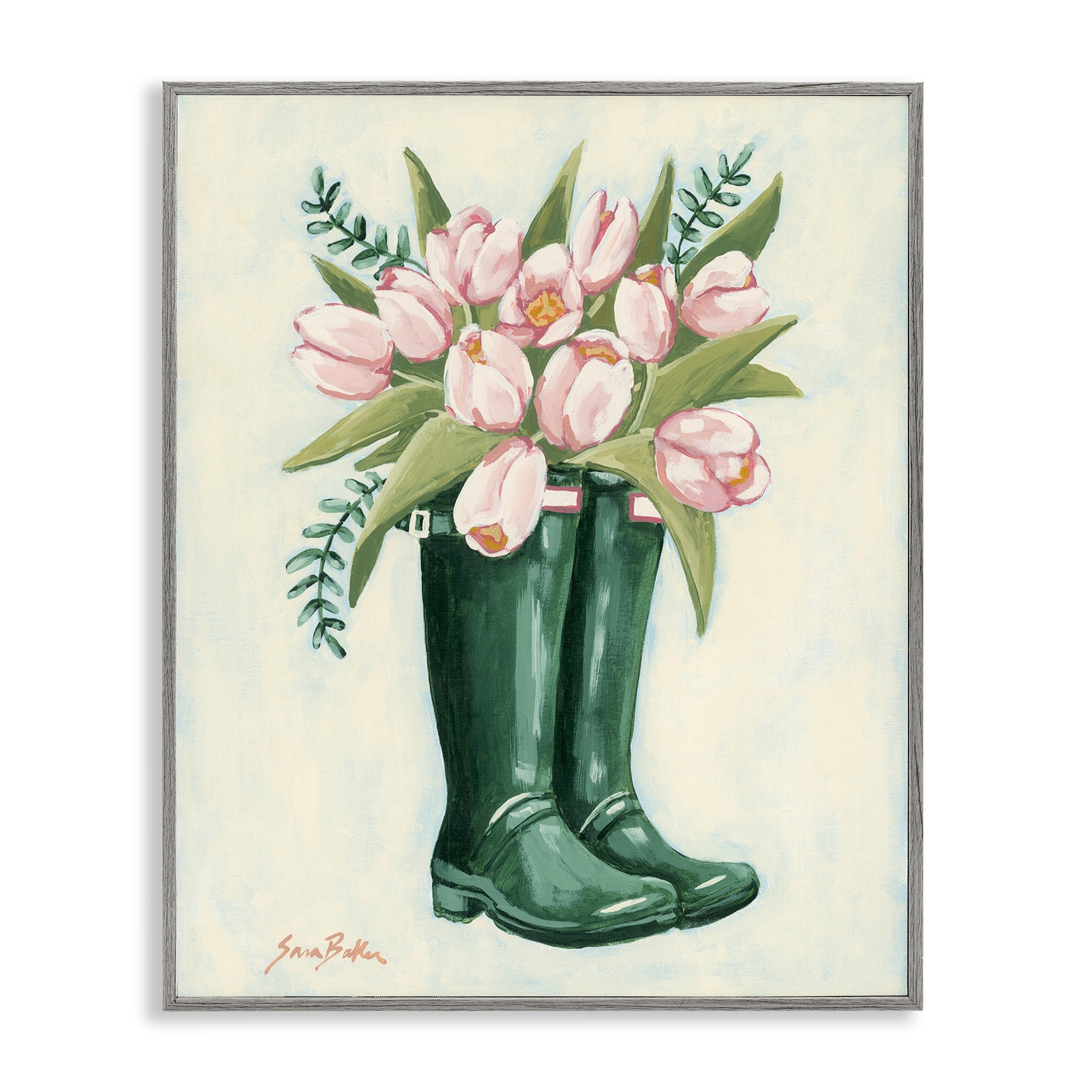 Stupell Tulips in Rain Boots Framed Giclee Art Design By Sara Baker