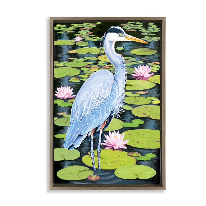 Stupell Heron Among Pond Lilies Framed Floater Canvas Wall Art Design By Rosiland Solomon - 17 x 25 - Brown