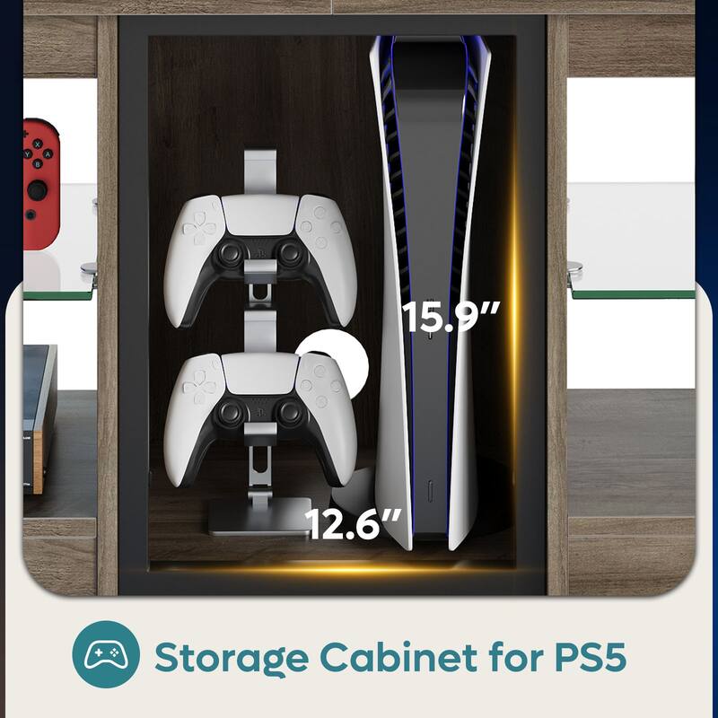 63" TV Stand Gaming Entertainment Center for TVs up to 70" with LED Lights Cabinet and Shelves