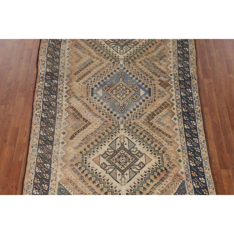 Geometric Bakhtiari Persian Vintage Rug Handmade Peach Wool Carpet - 5'4"x 9'9"
