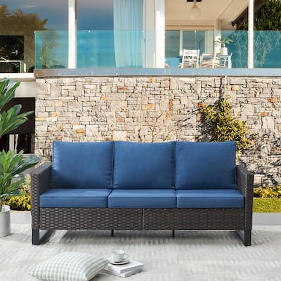 Gymojoy Outdoor PE Rattan Sofa with Thick Cushions