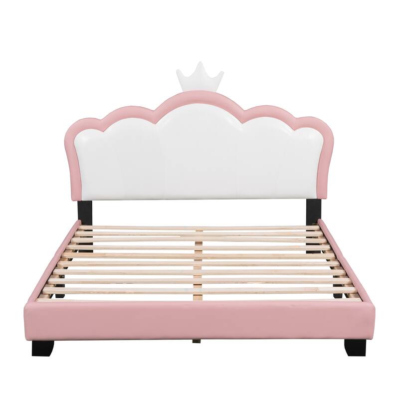 Full size Upholstered Princess Bed With Crown Headboard,Full Size Platform Bed with Headboard and Footboard
