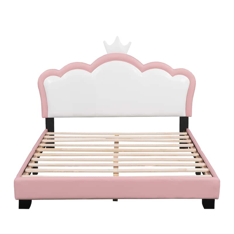 Princess Bed with Crown Headboard, Upholstered Platform Bed Bed Bath