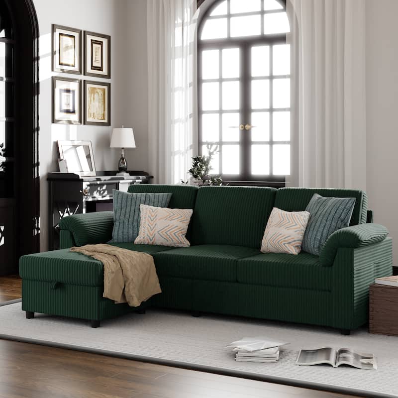 Futzca 79'' Corduroy Sectional Sofa Couch with Removable Pillow