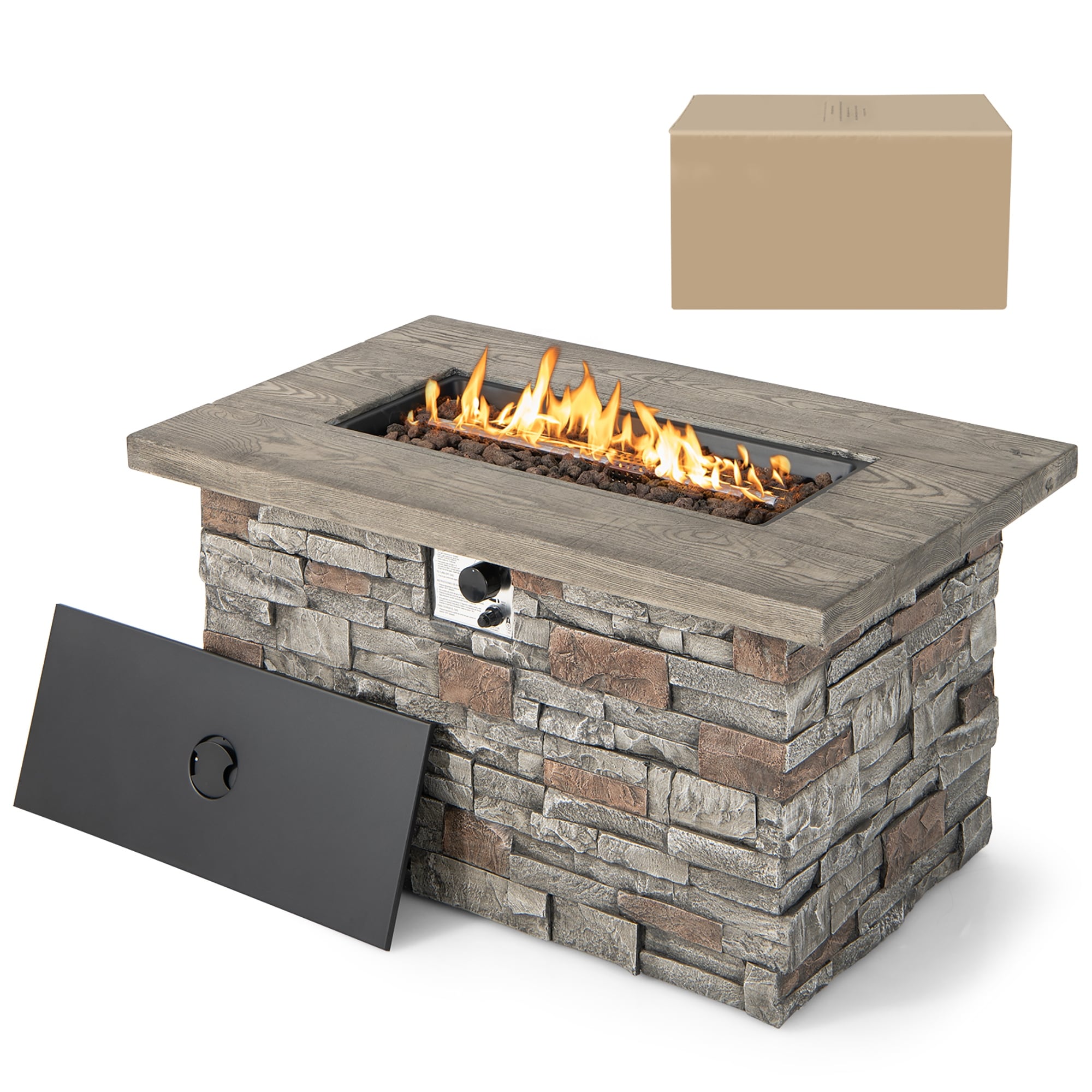 Costway 43.5 Rectangle Propane Gas Fire Pit Table Faux Stone with Lava - See Details