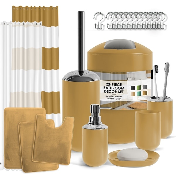 Clara Clark 23 Piece Complete Bathroom Accessories Kit With Shower Curtain and Rug Set On Sale Bed Bath Beyond 34537209
