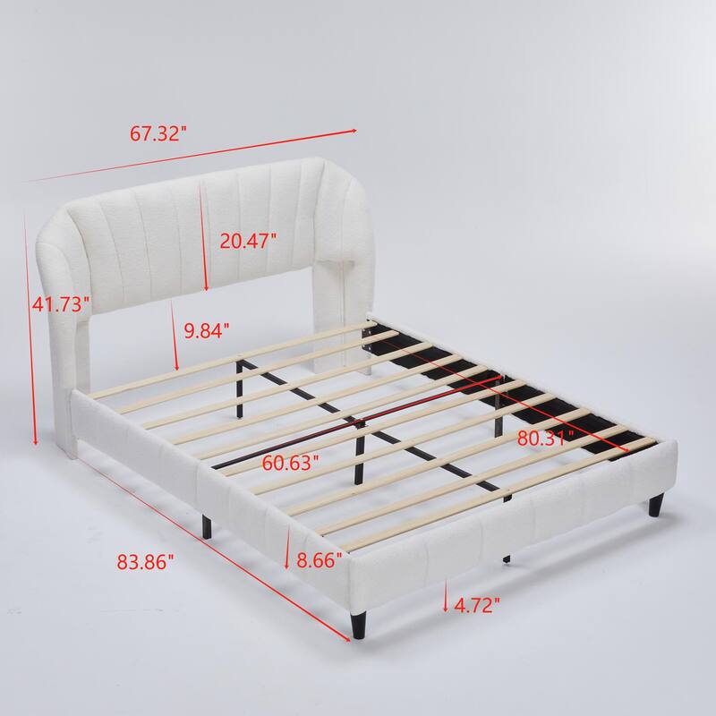 Modern Queen Size Velvet Bed Frame with Wingback Headboard and Strong Wooden Slats