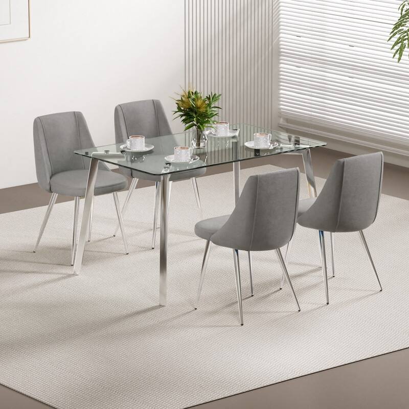Modern/Simple Velvet Fabric Dining Chairs with Chrome Metal Legs Set of 4