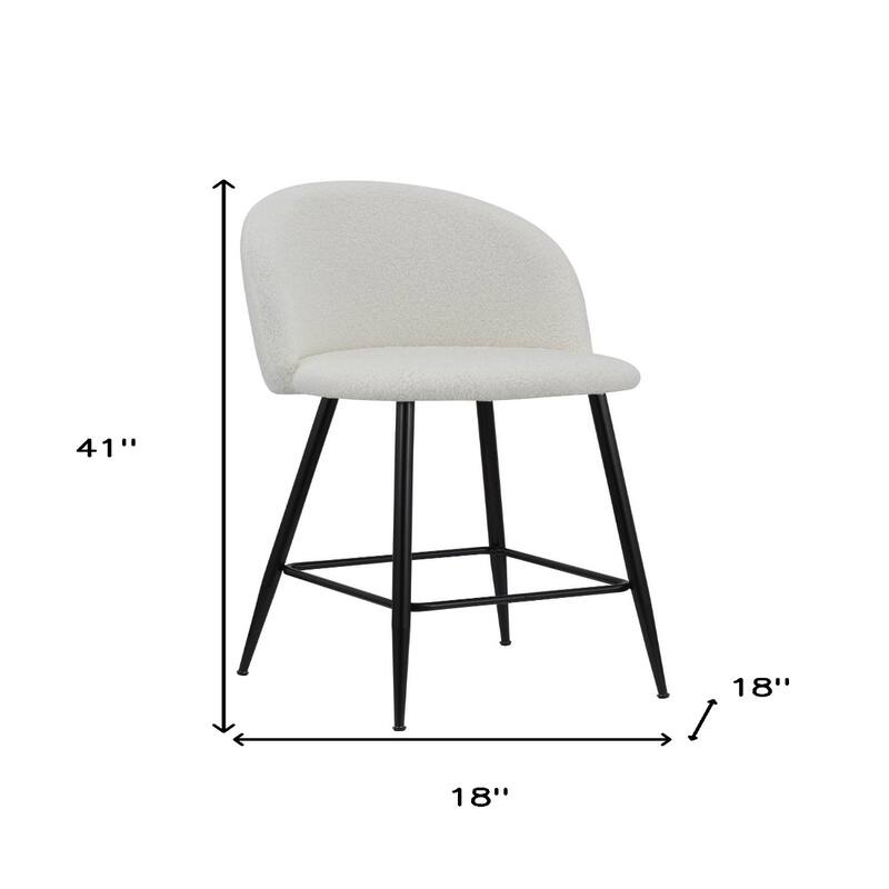 Set of 2 White Black Fabric Metal Low Back Bar Chairs with Footrest - 18” x 18” x 41”