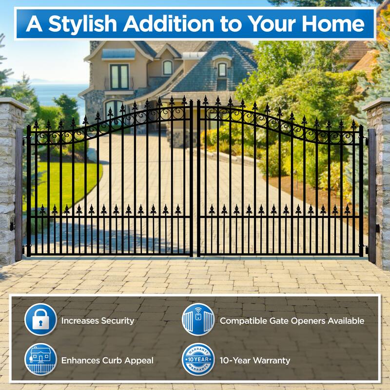 ALEKO Prague Style Galvanized Steel Swing Dual Driveway Gate 12 ft