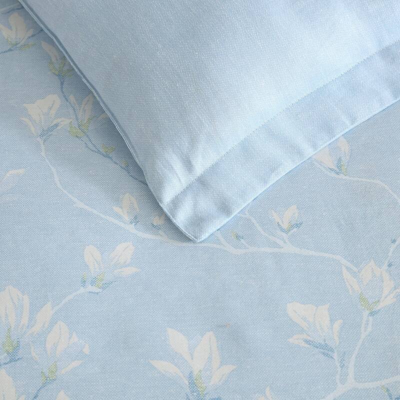 Laura Ashley Magnolia Grove Floral Reversible Breathable Cotton Comforter Set (Blue)