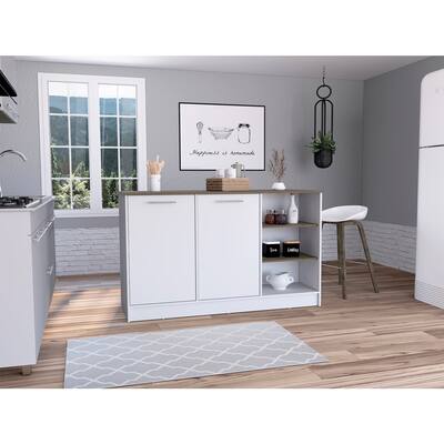 Kitchen Island Cart with Storage - 3 Shelves & 2 Cabinets - White & Dark Brown